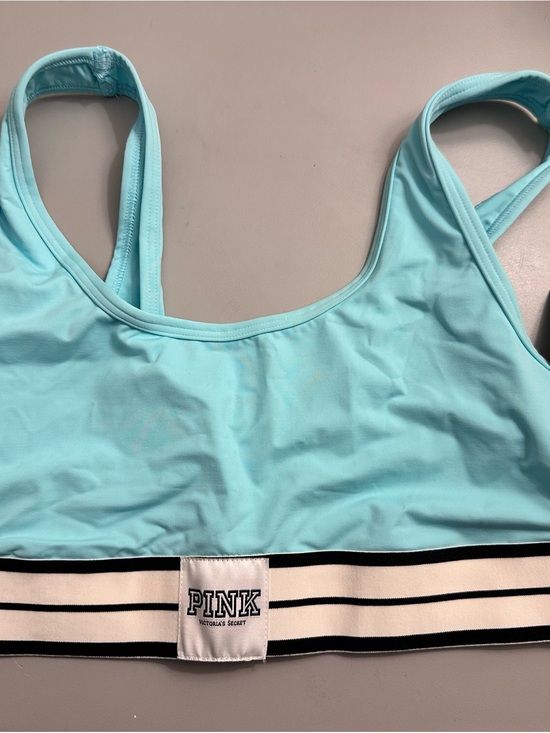 PINK Victoria's Secret Other - PINK Victoria's Secret Aqua Sports Bralette with Striped Elastic Band